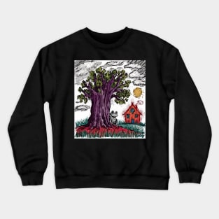 watercolor frog weird tree with house Crewneck Sweatshirt